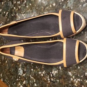 Tory Burch platform espadrille sandals.